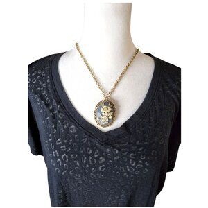 Vintage Gerrys Gold,Blue,White Gold Tone Victorian Rose Cameo Brooch Necklace